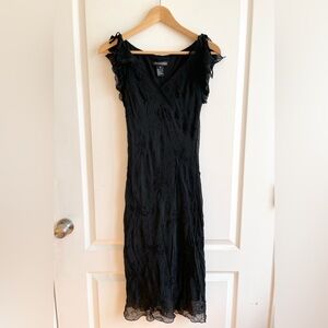 Vintage Y2K Johnathan Martin Studio Silk Midi Wrap Dress Black Sz 10 Fairy